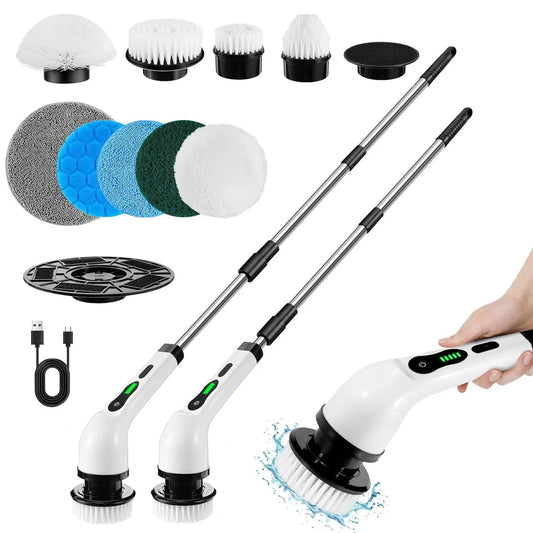 Electric Spin Scrubber, Summer Handheld Cleaning Brush with Adjustable Extension Rod & Replaceable Brush Heads, USB Rechargeable Cordless Shower Scrubber, Electric Cleaning Brush Tools for Home Bathroom Bathtub, Bathroom Accessories