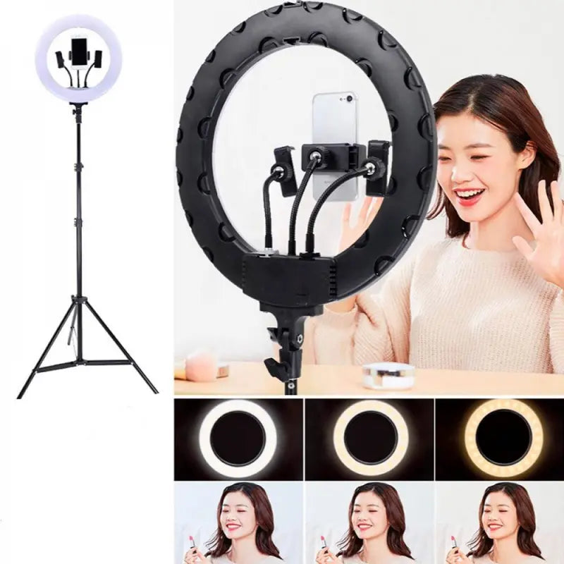 Kik_14 Inch Selfie Ring Light with 3 Cell Phone Holder, Remote Controller, and 76 Inch Tripod Stand for Live Stream, Makeup, Youtube Video, Photography Tiktok, & More Compatible with Universal Phone (Black) Accessories Smartphone