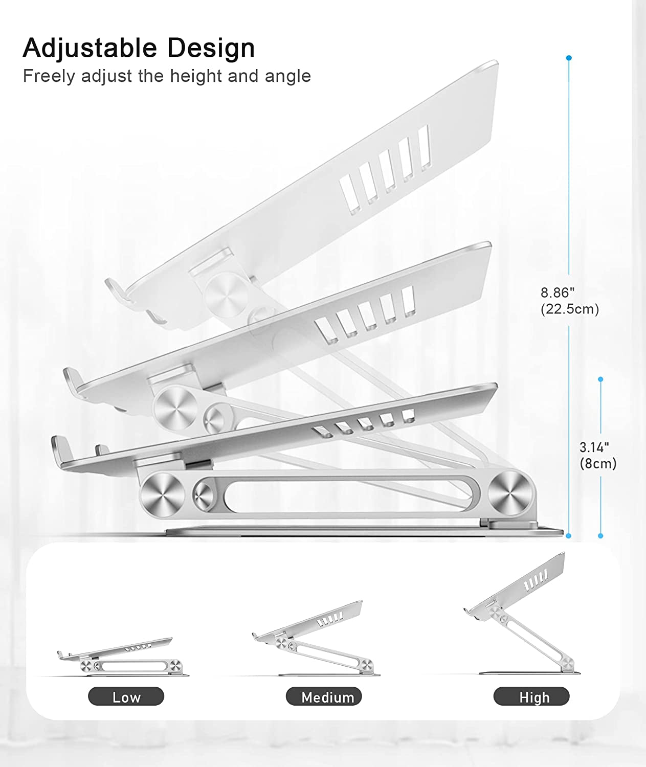 Laptop Stand, Adjustable Laptop Riser Ergonomic Computer Stand for Desk, Aluminum Laptop Holder Compatible for Macbook Pro/Air, Surface Laptop and Other Laptops up to 15 Inches