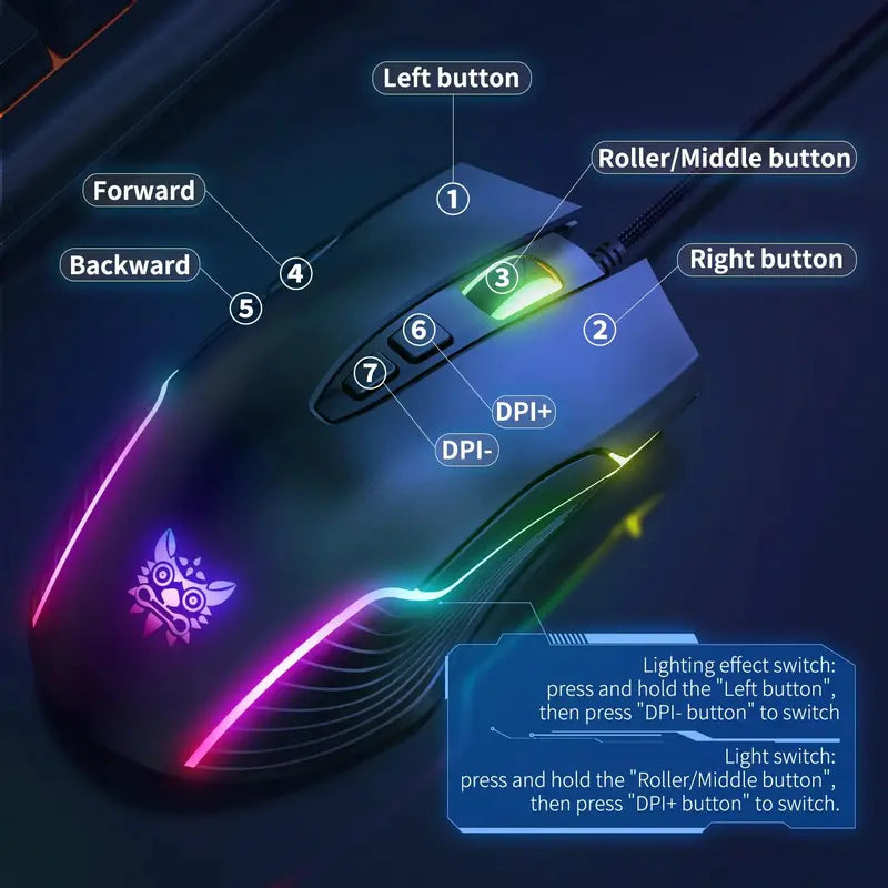 USB Wired Gaming Mouse with RGB Backlight for Gamer Accessories, CW905 Black 6400DPI Wired Mouse for Gaming Work Study, Portable Comfortable USB Game Mice for Home Office Desktop, Best Gaming Accessories Gifts for Gamers