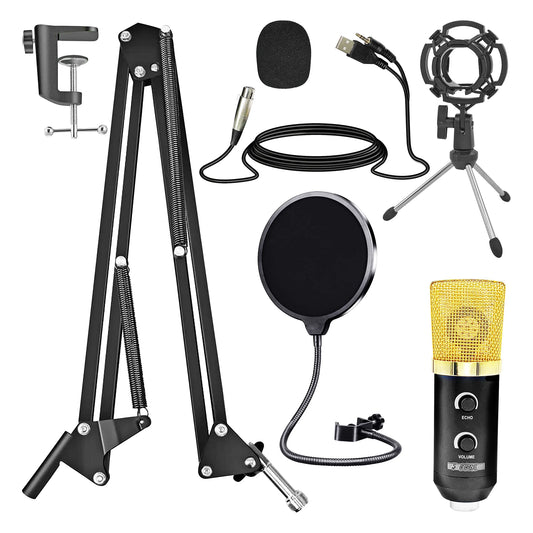 5Core Recording Microphone Podcast Bundle Professional Condenser Cardioid Mic Kit W Boom Arm