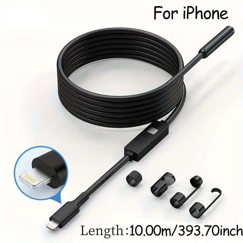 Multipurpose Industrial Endoscope for Cellphone Smartphone, 1 Count Waterproof Tube Sink Drain Pipe Mobile Camera with LED Light, HD Inspection Camera for Iphone & Ipad, Detecting Tools