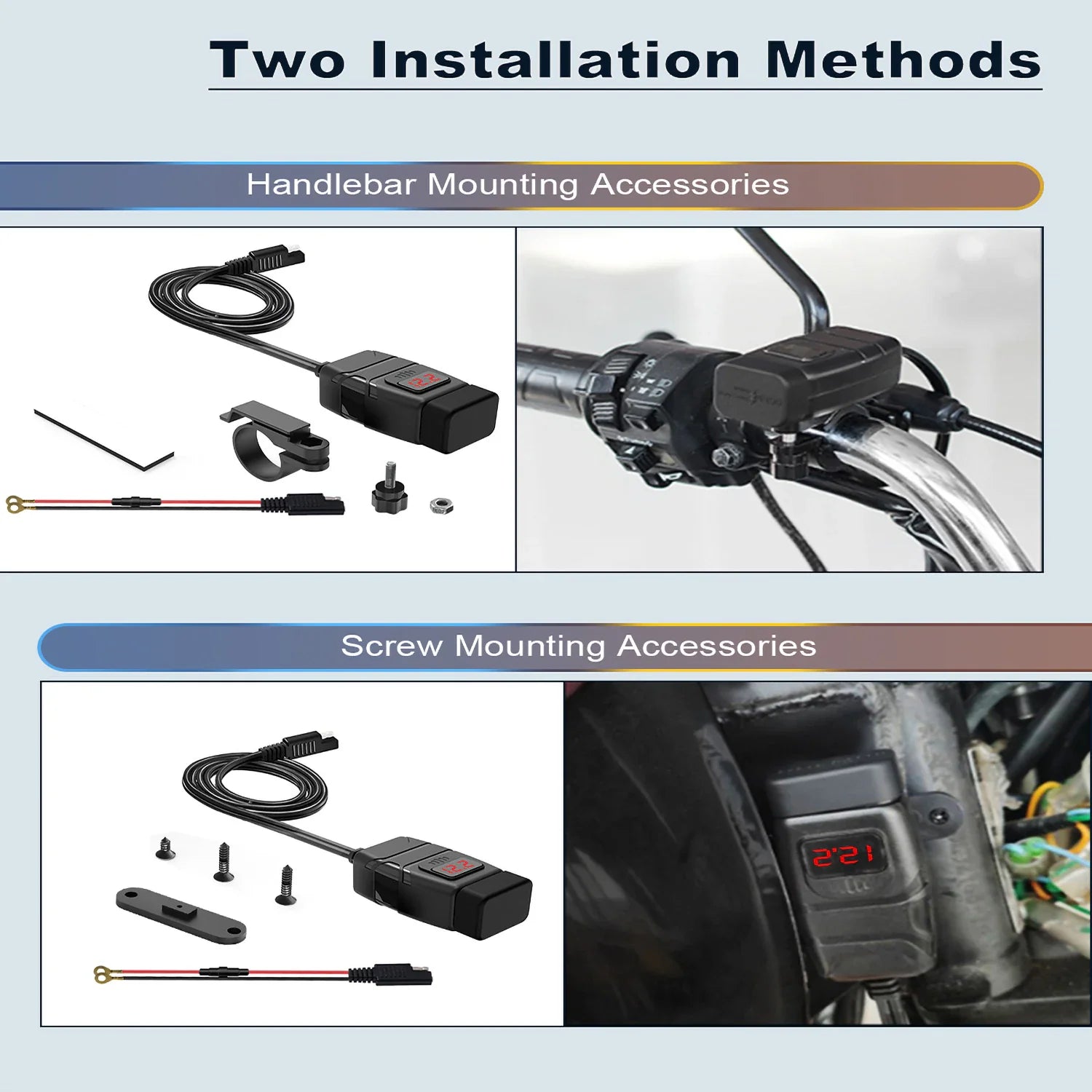 Motorcycle USB Charger 12/24V Waterproof Dual Port Adapter for Cellphone Socket Moto Accessories