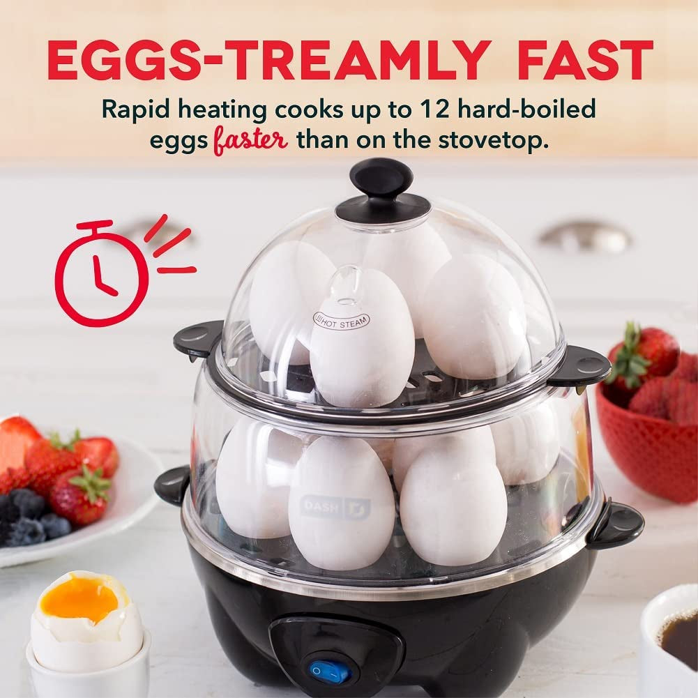 Deluxe Rapid Egg Cooker for Hard Boiled, Poached, Scrambled Eggs, Omelets, Steamed Vegetables, Dumplings & More, 12 Capacity, with Auto Shut off Feature - Black