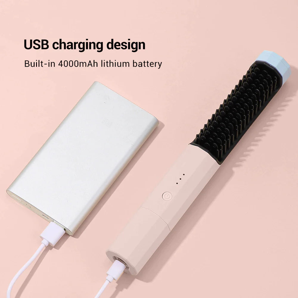 Professional Hair Hot Heating Comb Straightener for Women'S Hair Wigs Beard Electric Straightening Brush Smoothing Comb Wireless