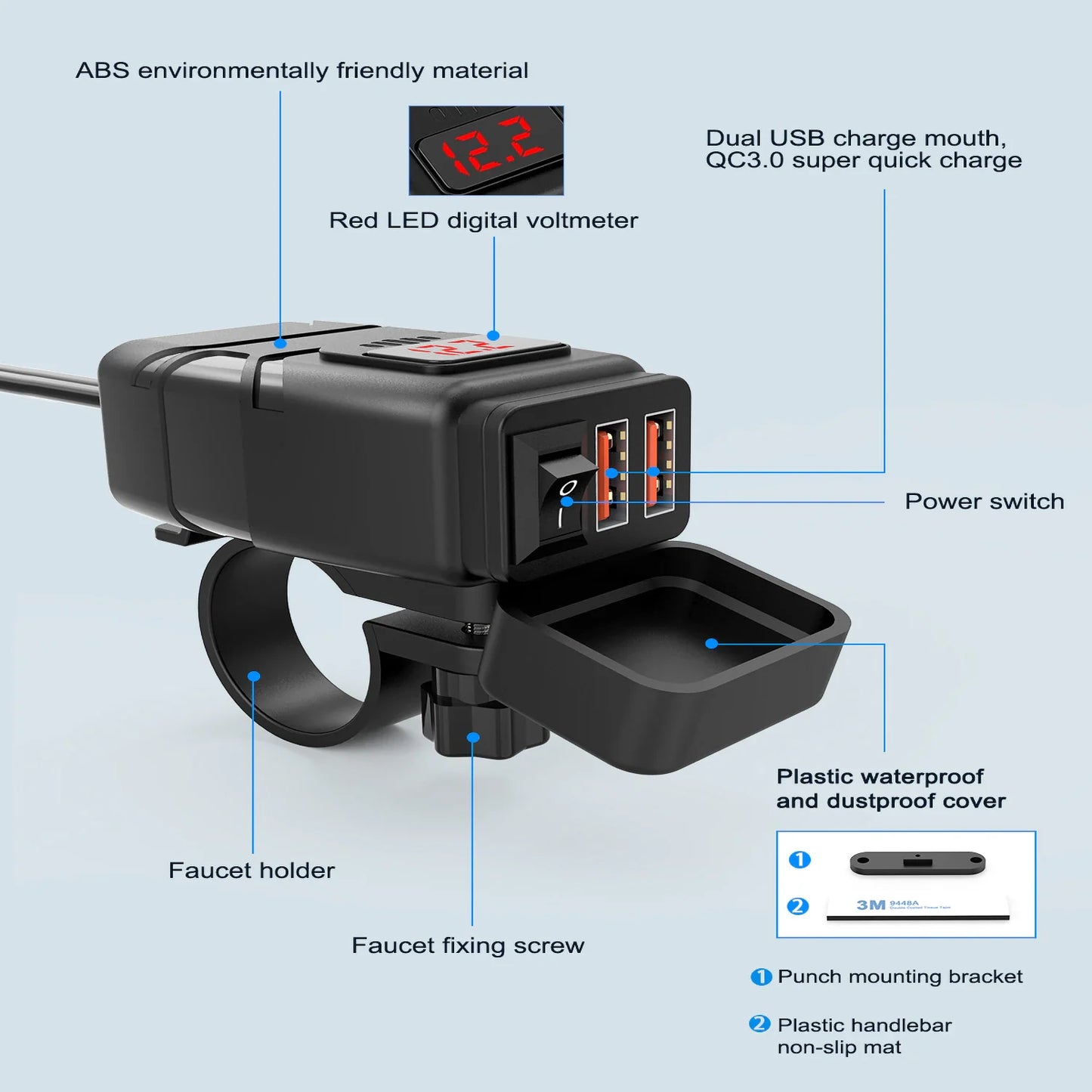 Motorcycle USB Charger 12/24V Waterproof Dual Port Adapter for Cellphone Socket Moto Accessories