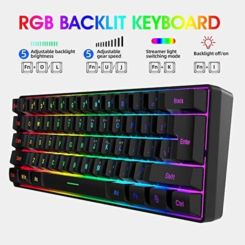 60% Wired Gaming Keyboard, RGB Backlit Ultra-Compact Mini Keyboard, Waterproo...