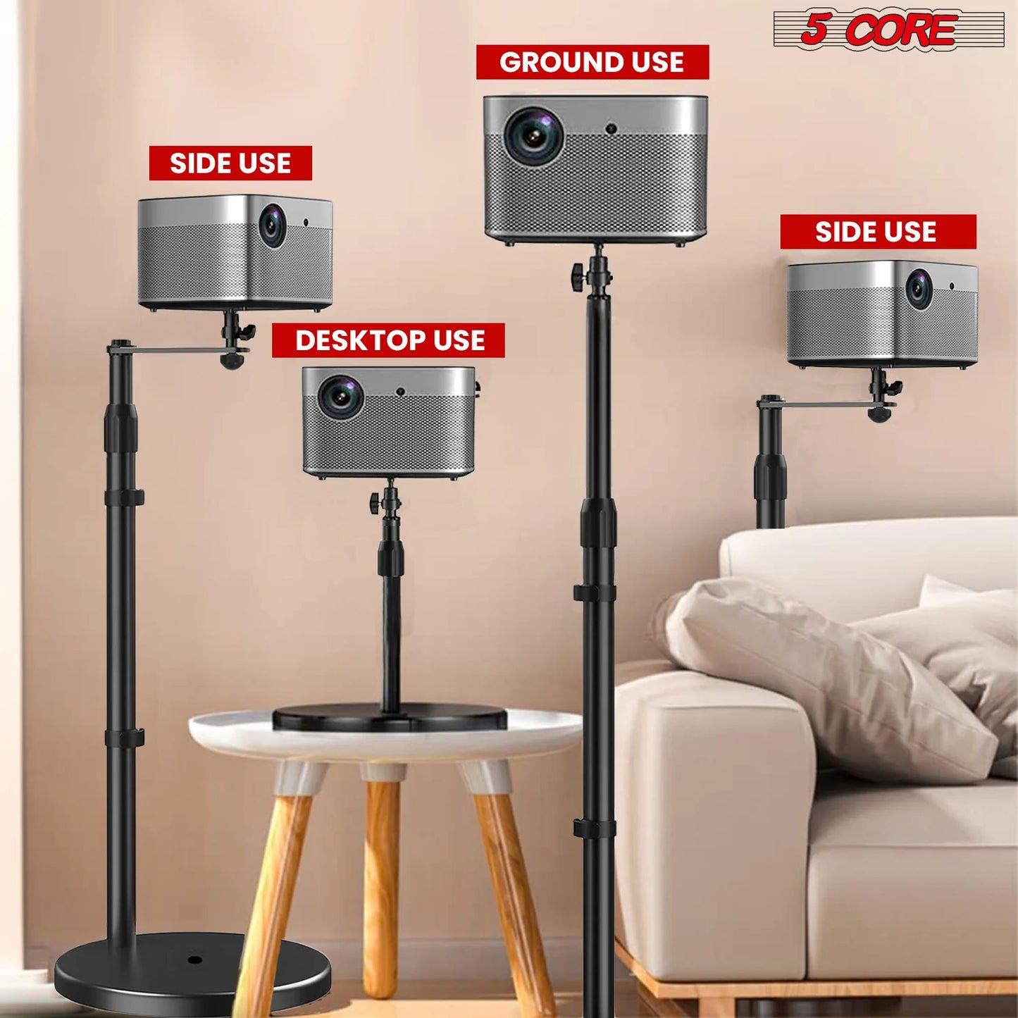 5Core Projector Stand Height Adjustable Projector Mount Floor W 360° Swivel 3 Mounting Options