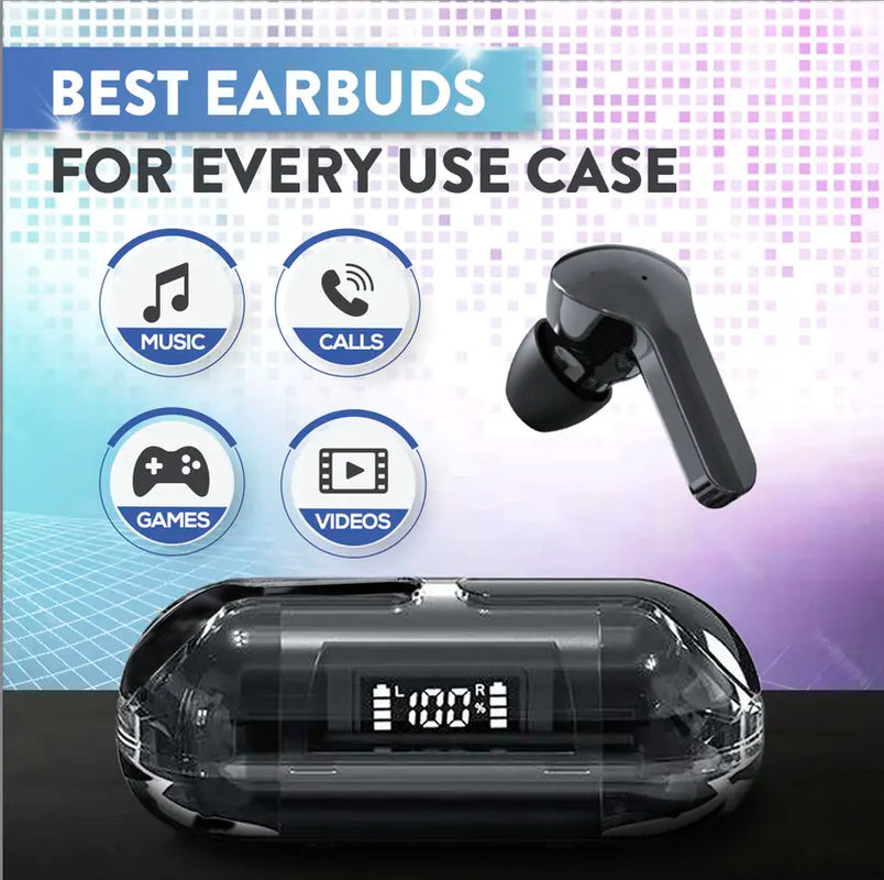 AWEDIOS Bluetooth Earbuds -- Black In-Ear Wireless Earbuds, Headphones for Running, Workouts, Gaming, Phone Calls, Videos, Music with Built-In Microphone, Noise Cancellation Audio Earphones Electronic Headset Mobile