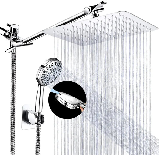 Shower Head Combo,10 Settings Handheld Filtered Shower Head/10" High Pressure Rain Shower Head with 11" Extension Arm, Bracket/Hose, Chrome