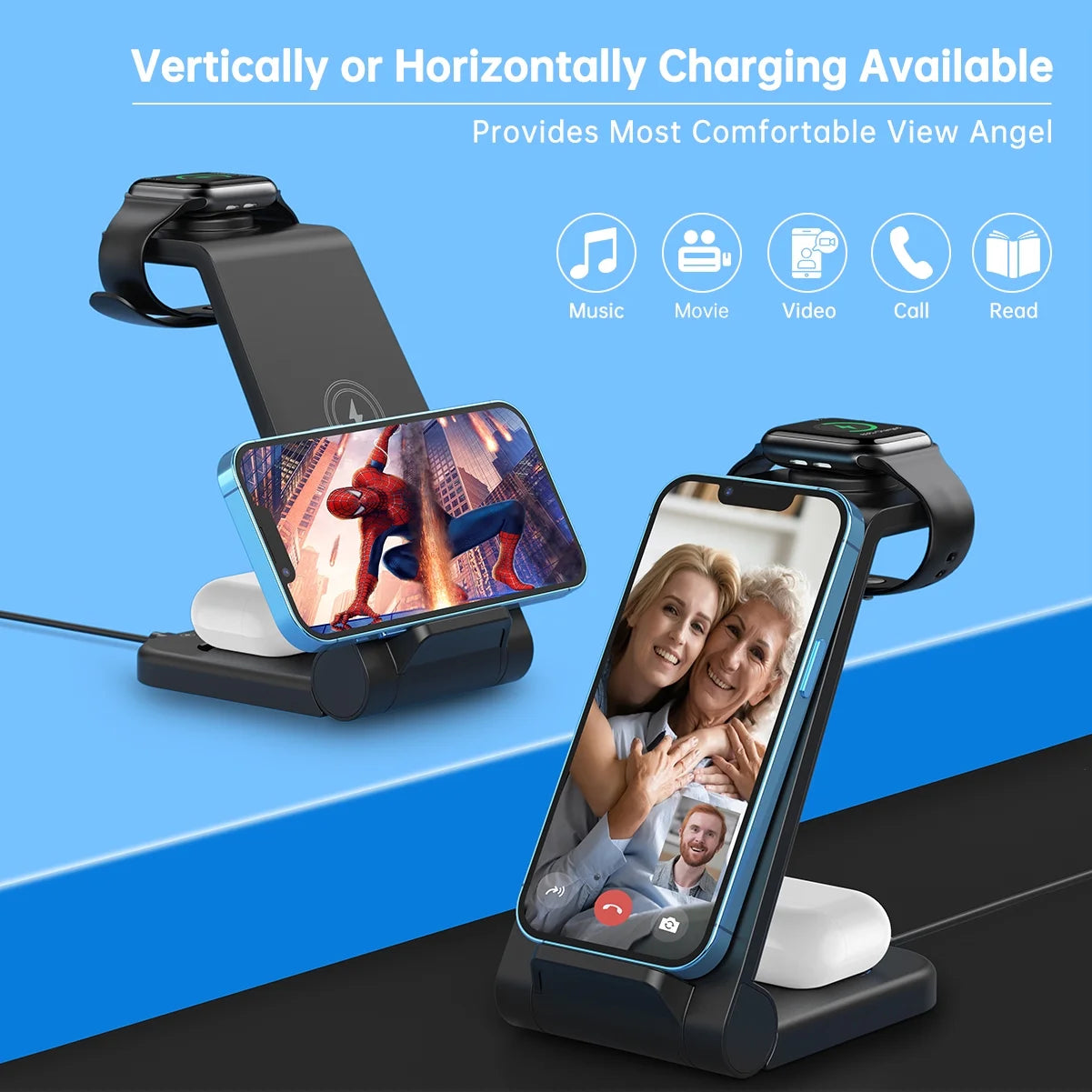 Wireless Charger, 23W 3 in 1 Wireless Charging Station, Fast Charging Dock for Iphone 15/14/13/12/11 Pro Max/X/Xs Max, Airpods 3/2/Pro, Iwatch Series 8/7/6/5/SE/4/3/2, Samsung Phones Charger Stand