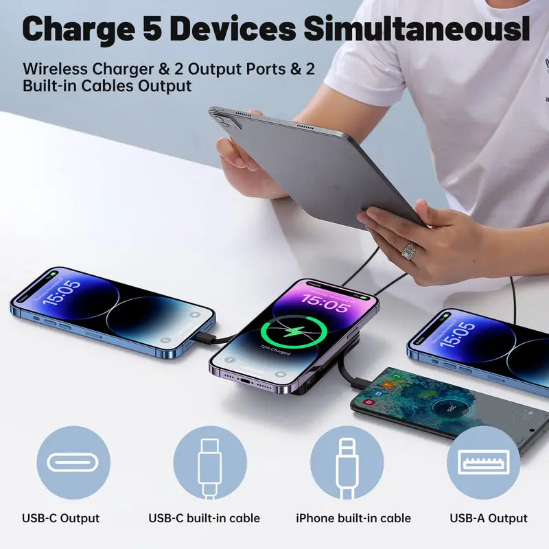 Yiisonger Magnetic Wireless Portable Charger, Foldable 10000Mah Battery Pack with USB-C Cable LED Display, Magnetic Power Bank 22.5W PD Fast Charging for Iphone 15/14/13/12/Pro/Mini/Pro Max Card Mobile Smartphone Cellphone Folding Electronic