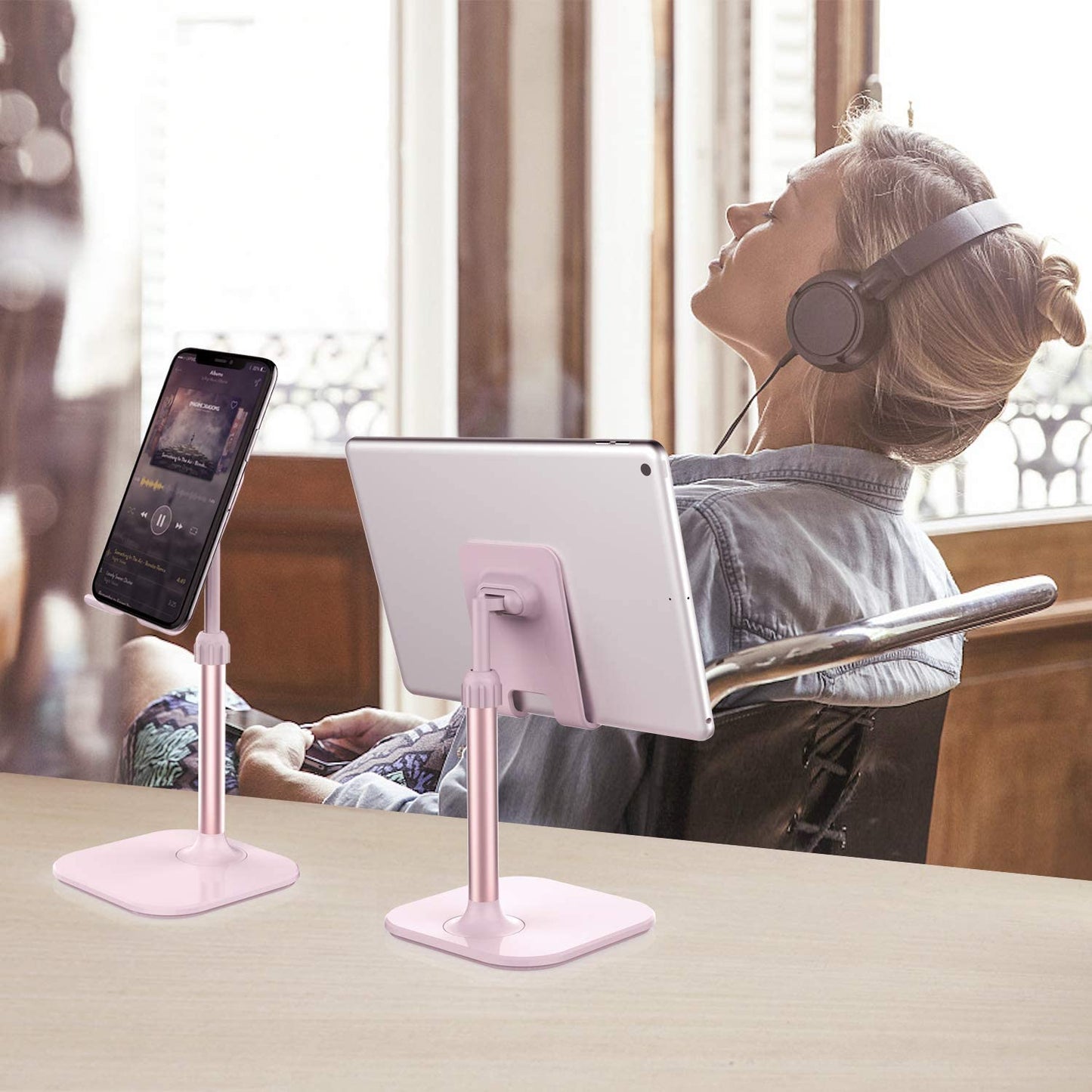 Cell Phone Stand, Phone Stand for Desk, Phone Holder Stand Compatible with Iphone and All Mobile Phones Tablet, Christmas Stocking Stuffers Gifts for Adults Women Men Mom Wife, Pink