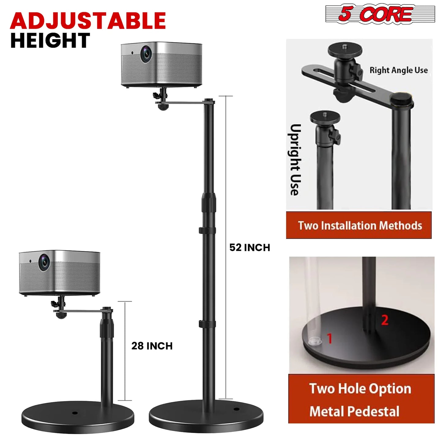 5Core Projector Stand Height Adjustable Projector Mount Floor W 360° Swivel 3 Mounting Options