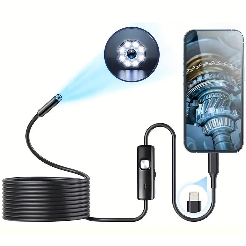 Multipurpose Industrial Endoscope for Cellphone Smartphone, 1 Count Waterproof Tube Sink Drain Pipe Mobile Camera with LED Light, HD Inspection Camera for Iphone & Ipad, Detecting Tools