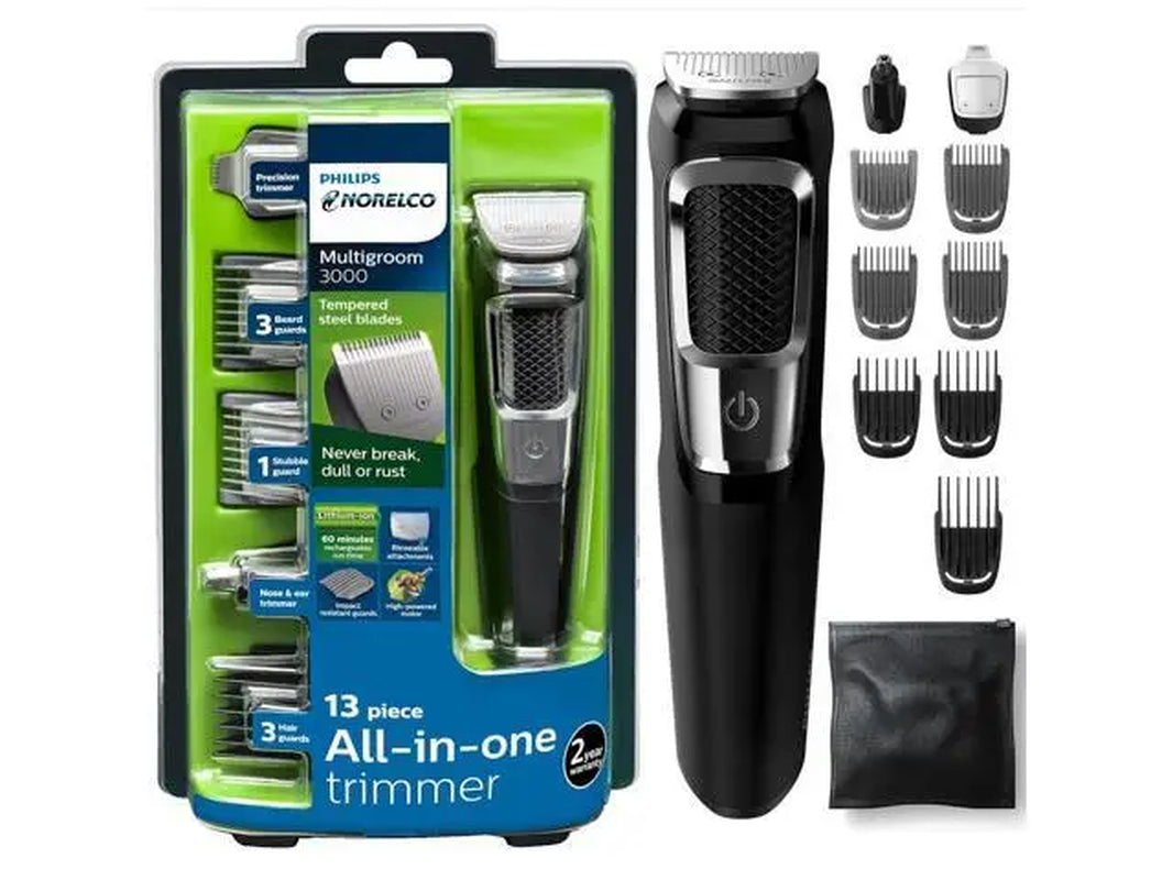 Philips Norelco Multi Groomer All-In-One Trimmer Series 3000-13 Piece Mens Grooming Kit for Beard, Face, Nose, Ear Hair Trimmer and Hair Clipper