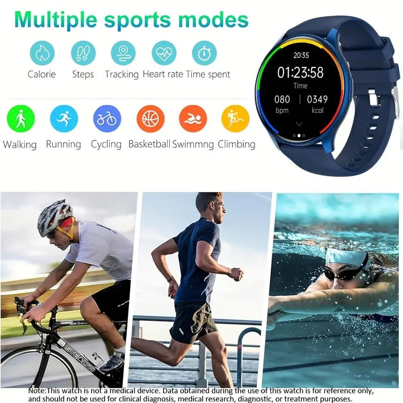 Round Full Touch Screen Smart Watch, Fitness Tracker with Heart Rate Monitoring Function, Multifunctional Sports Smart Watch for Women & Men