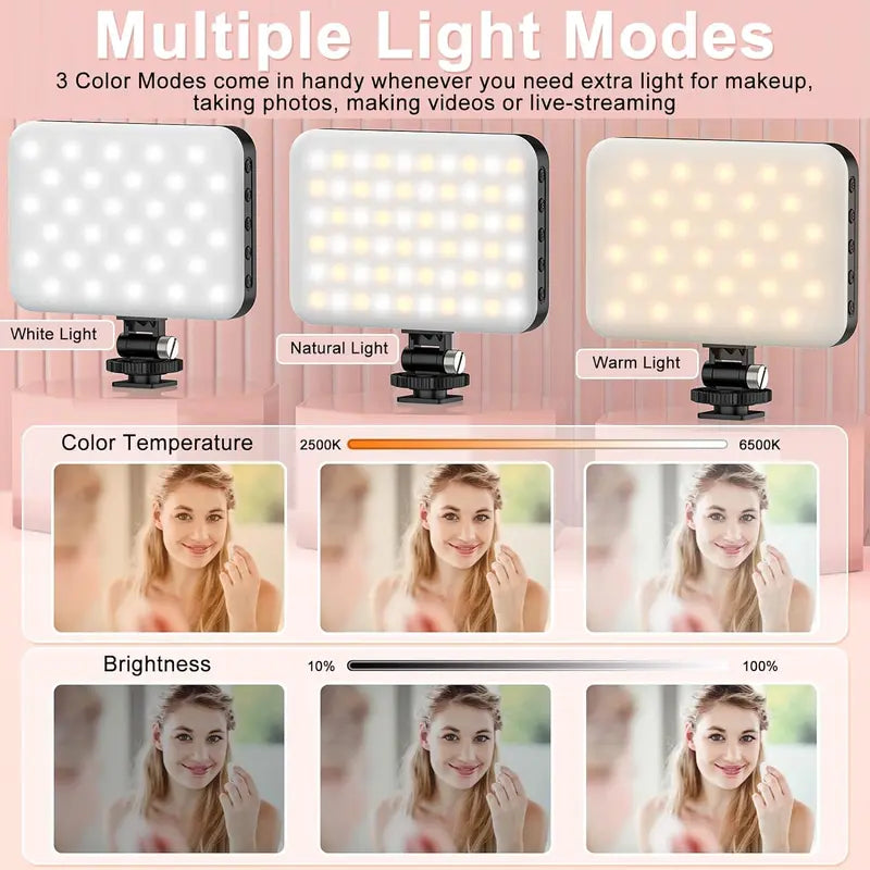 80 LED Rechargeable Selfie Light for Vlog Livestreaming Makeup Photo, Adjustable 2000Mah CRI 97+ 3 Light Modes Brightness Portable for Camera Phone Laptop