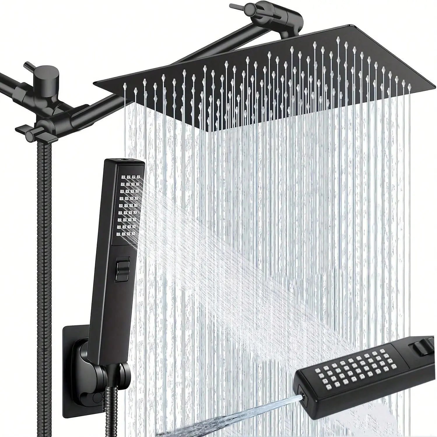 Shower Equipment Set, Including Rain Shower Head & Handheld Shower Head & 11 Inch Arm & Bracket & Hose & Washer & Diverter