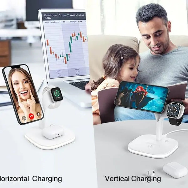 5 in 1 Wireless Charging Station,Magnetic Fast Charger Stand for Multiple Devices,Magsafe Charger for Iphone 15/14/13/12 Series,Apple Watches&Airpods with LED Light 18W Adapter,Smartphone Fast Charger Wireless,Folding Charger Electronic Cellphone