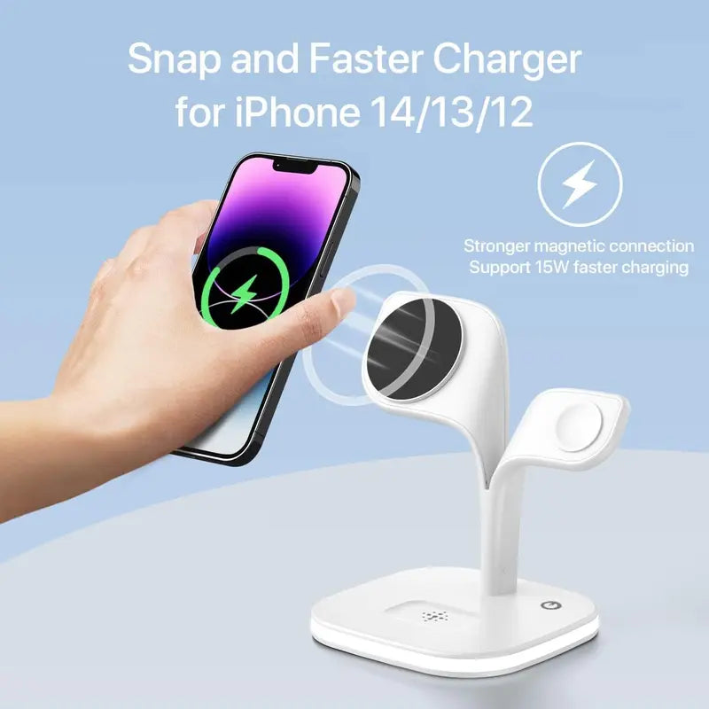 5 in 1 Wireless Charging Station,Magnetic Fast Charger Stand for Multiple Devices,Magsafe Charger for Iphone 15/14/13/12 Series,Apple Watches&Airpods with LED Light 18W Adapter,Smartphone Fast Charger Wireless,Folding Charger Electronic Cellphone