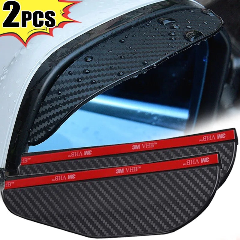 Universal Car Rearview Mirror Rain Eyebrow Carbon Fiber Pattern Rain Cover Rear View Mirror Sun Visor Eyebrow Rainy Covers