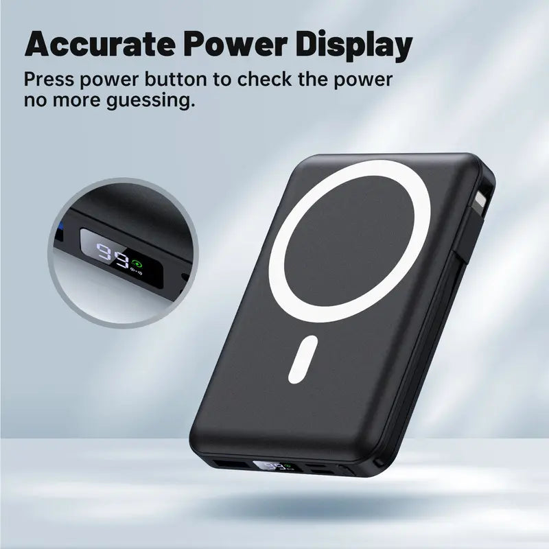 Yiisonger Magnetic Wireless Portable Charger, Foldable 10000Mah Battery Pack with USB-C Cable LED Display, Magnetic Power Bank 22.5W PD Fast Charging for Iphone 15/14/13/12/Pro/Mini/Pro Max Card Mobile Smartphone Cellphone Folding Electronic